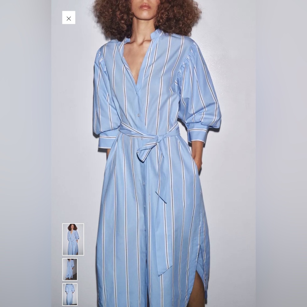 Zara Elegant Blue Striped Dress NWT